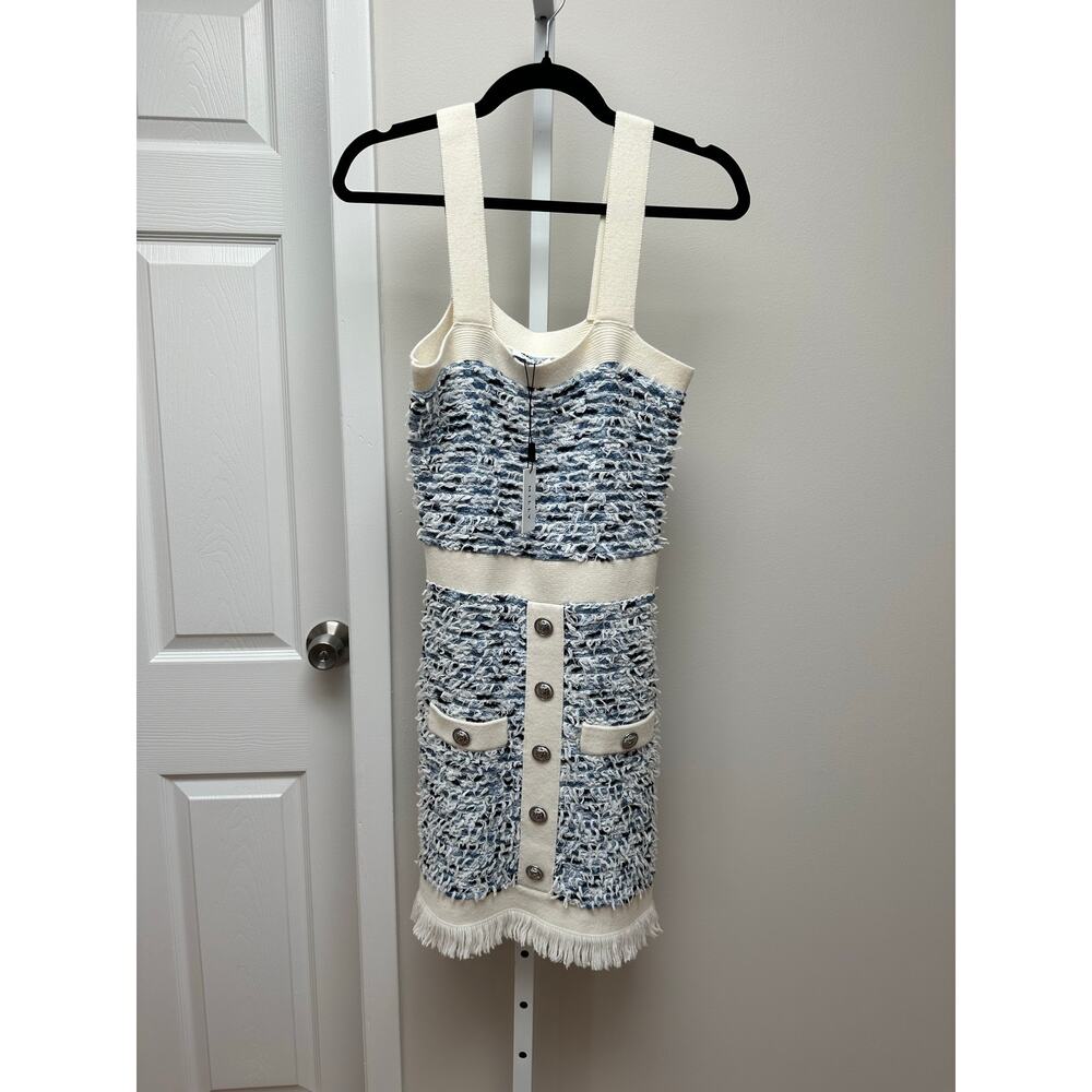 Milly Blue and Cream Tweed Mini Dress - Picture 4 of 8